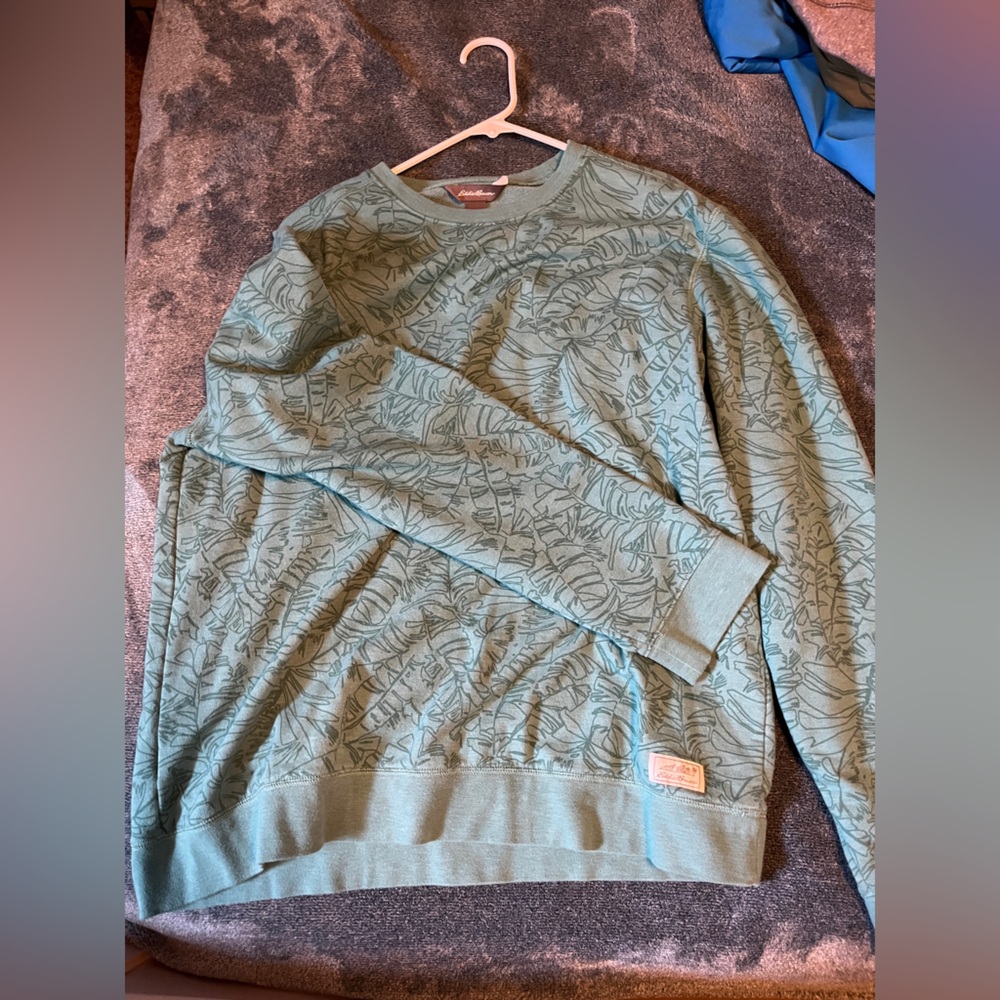 Eddie Bauer Leaf Pattern Crewneck Sweater - Green